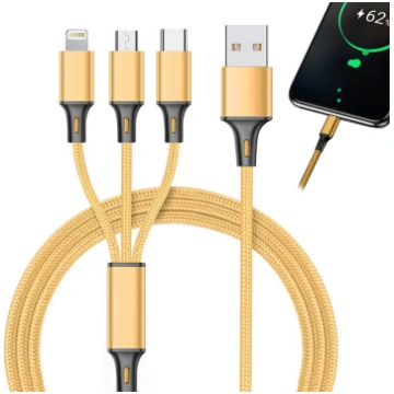 USB 3 vienā telefona vads ar Lightning, micro USB,