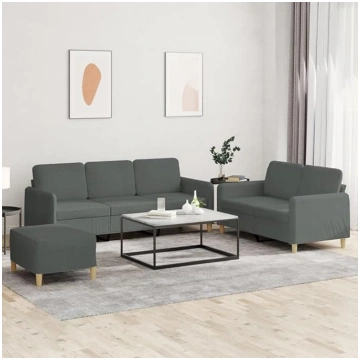 3-TLG. Sofagarnitur Set Dunkelgrau Sofa mit Kissen