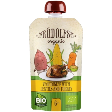 RŪDOLFS Dārzeņi, Lēcas, Tītara Gaļa BIO 6+ biezeni