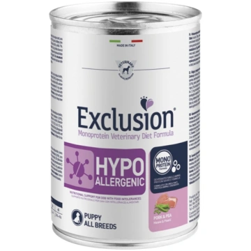Exclusion Hypoallergenic konservi kucēniem ar cūkg