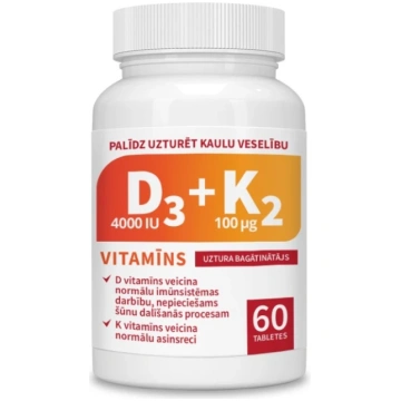 Vitamīns D3 4000 IU + Vitamīns K2 100 µg, 60 table