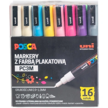 Uni Marker UNI POSCA PC-3M zestaw 16szt PLASTIKOWE