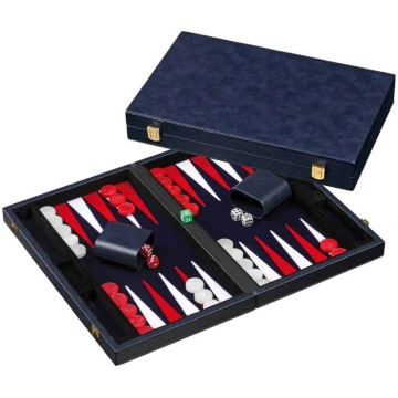 Philos Backgammon, blue, medium, imitation leather