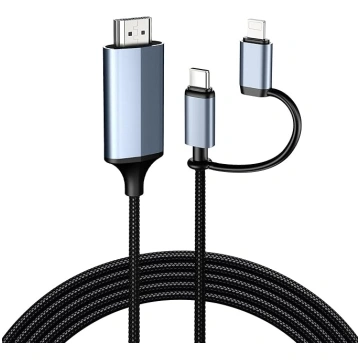 HDMI kabelis 2 in 1 no Lightning/Type C uz HDMI, H