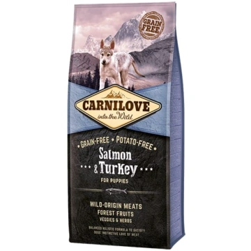 Carnilove dog, Salmon&Turkey Puppy, sausā barība k