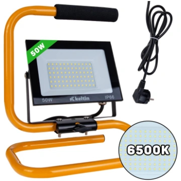 LED prožektors 50W ar statīvu, auksti balts 6500K,