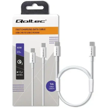 Qoltec USB 2.0 Type-C kabelis, 60W, QC 3.0, PD, 1m