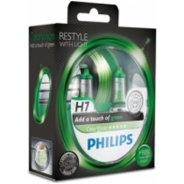 PHILIPS autospuldze H7 12V 55W ColorVision zaļa, 2