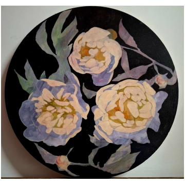 Peonijas ll, eļļa/finieris, tondo 42 cm diametrs,