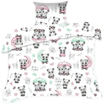 Kokvilnas gultas veļas komplekts 100x135 Pandas ba