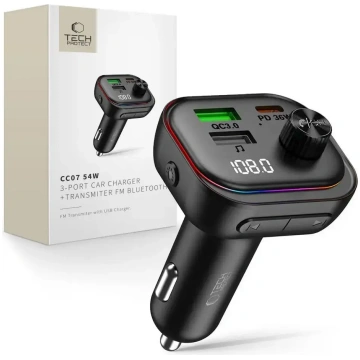 TECH-PROTECT CC07 3-PORT CAR CHARGER PD 54W + TRAN