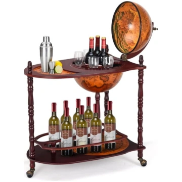 FANTASK Globe bārs ar 3 riteņiem, Vintage bāra rat