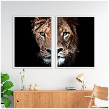 UGZDEA Lauva Audekls Pictures, Black White Lion an