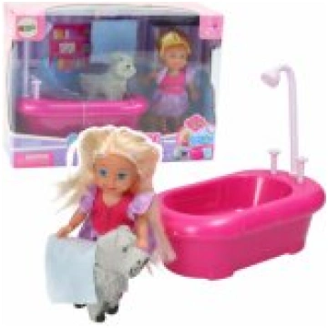 LEAN Toys Mini Doll Set with Bathtub and White Dog