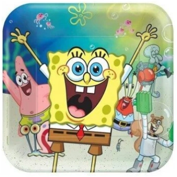 Papīra šķīvji "SpongeBob" (Sūklis Bobs Kvadrātbiks