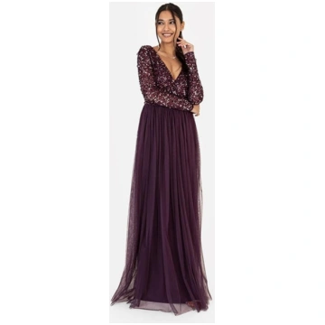Maya Faux Wrap Front Embellished Maxi Dress