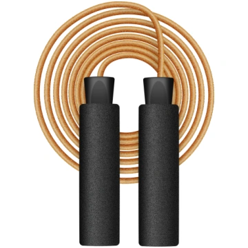 Leather boxing jump rope with a foam handle and me