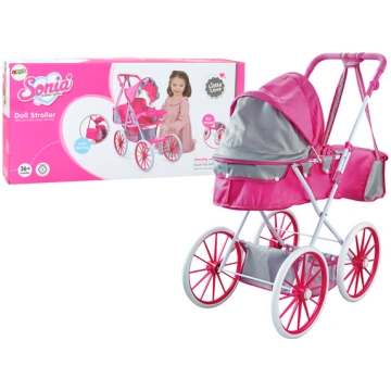 Doll Stroller Metāls Bag Big Wheels Pink