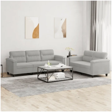 Set Divani 2 Pz Con Cuscini Grigio Chiaro In Tessu