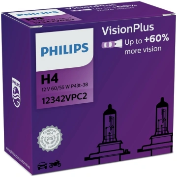 PHILIPS auto spuldze VISION PLUS+60% H4 12V 60/55W