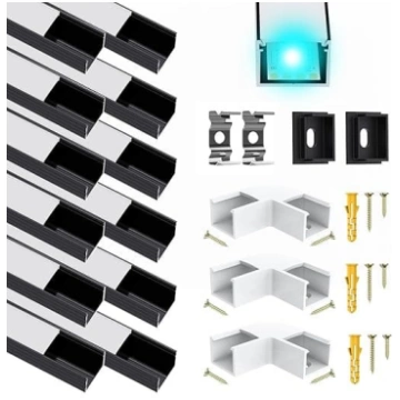 12 LED kanālu alumīnija profilu komplekts melns lī