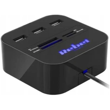 USB hubs Rebel Comp KOM1020 ar 3× USB‑A 2.0 un kar