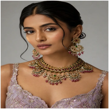 Royal Jaipuri Kundan Ruby Green Choker Necklace Se