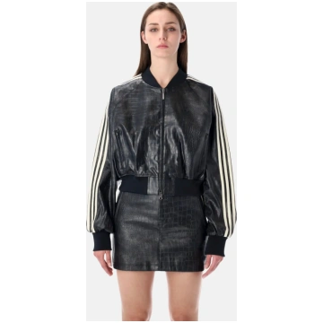 Adidas Originals black faux leather cropped bomber