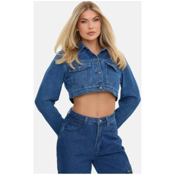 Women's Cropped Long Sleeve Denim Jacket
