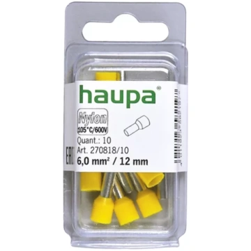 Kabeļu āderuzgalis 6/12 dzeltens 10gb/iep. HAUPA