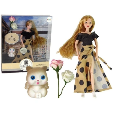 LeanToys Lalka Emily z Kotkiem Rozami Dlugie Wlosy
