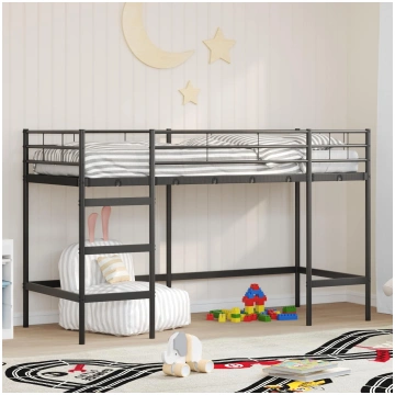 Bērnu loft gultas rāmjis melna 75 x 190 cm