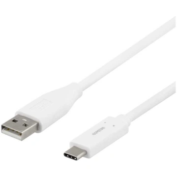 DELTACO USB-C ar USB-A kabeli 2m 3A USB 2.0 balts 
