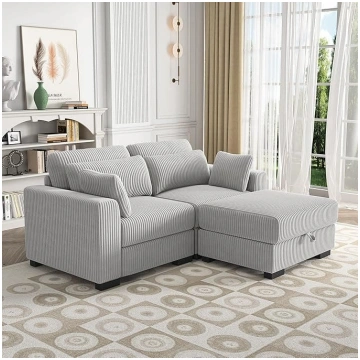 Cord Corner Sofa with Sleep Function, 2-Seater Uph