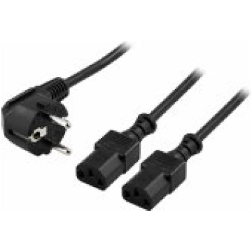 Deltaco Power Cable CEE 7/ 7 to 2 x C13 2m Black a