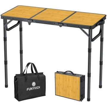 FUNYKICH Folding Camping Table with 3 Adjustable H