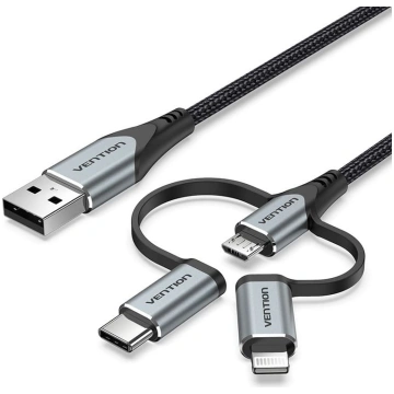 Vention Kabeļa usb-a 3in1 micro-b usb-c lightning 