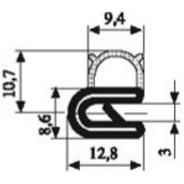 AO Gs Armēts EPDM gumijas profils 3x10.7x12.8mm