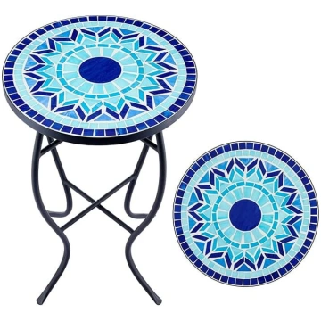 VONLUCE Mosaic Side Table Round Retro Mosaic Table