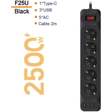 Transcend F25U 2m extension cord with 3 Sockets + 