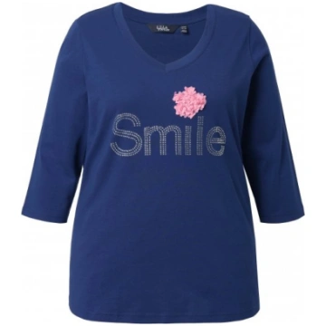 Ulla Popken Smile Rhinestone 3/4 Sleeve Graphic Te