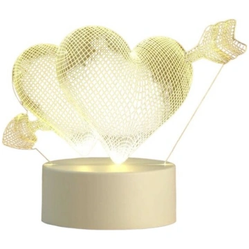 3D akrila sirds galda lampa, silti balta GEEKEO