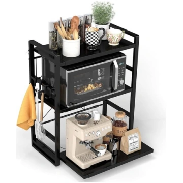 3-Tier Microwave Rack - Height Adjustable & Extend