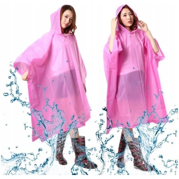 Mackintosh apmetnis ar kapuci pončo pvc unisex roz