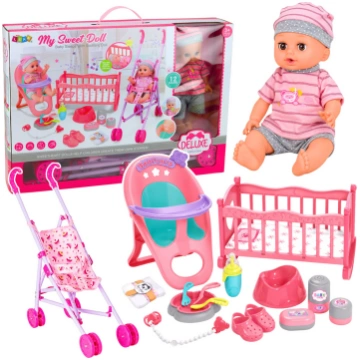 Interactive Baby Doll Peeing Stroller Cradle Acces