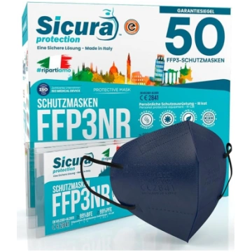 50 x CE sertificētas FFP3 maskas, zilas ar melnām 
