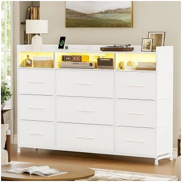 Chest of Drawers with Charging Station and LED Lig