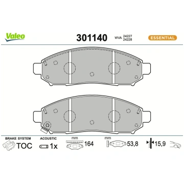 Bremžu uzliku kompl., Disku bremzes VALEO 301140