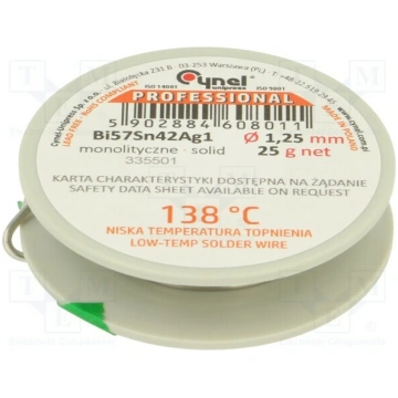 Tin; lead free; Bi57Sn42Ag1; 1.25mm; 25g; reel; Fl