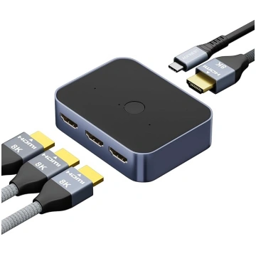 HDMI 2.1 8K 60Hz slēdzis 4K 144Hz slēdzis 3 ievadi